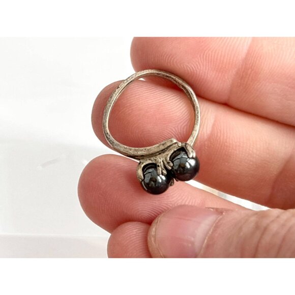 Tahitian Pearl Bead Accented Sterling Silver 925 Vintage Ring - sz 6.25 - Picture 10 of 15